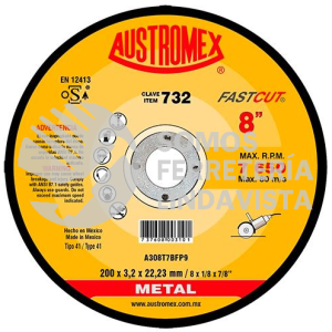 732 DISCO PARA CORTE DE METAL FAST CUT TIPO 41 GRANO 308 (8"X1/8"X7/8") AUSTROMEX