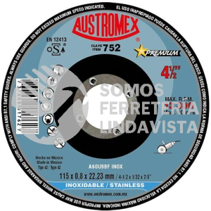 752 DISCO CON CENTRO DEPRIMIDO PARA CORTE DE ACERO INOXIDABLE SP PREMIUM (4-1/2"X1/32"X7/8") AUSTROMEX