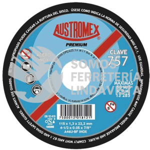 757 DISCO PARA CORTE DE METAL PREMIUM TIPO 41 GRANO 46 (4-1/2"X0 05"X7/8") AUSTROMEX