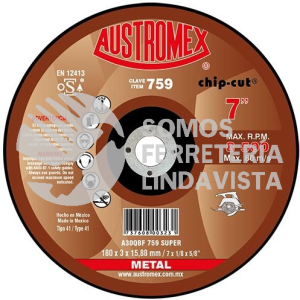 759 DISCO PARA CORTE DE METAL CHIP-CUT TIPO 41 GRANO 30 (7"X1/8"X5/8") AUSTROMEX