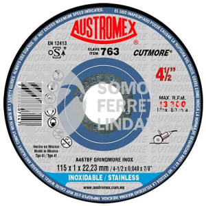 763 DISCO SUPER PRECISO PARA CORTE DE ACERO INOXIDABLE CUTMORE TIPO 41 GRANO 46 (4-1/2"X3/64"X7/8") AUSTROMEX