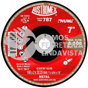 787 DISCO PARA CORTE DE METAL HUM TIPO 41 GRANO 30 (7"X5/64"X7/8") AUSTROMEX