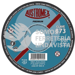 873 DISCO PARA CORTE DE METAL PREMIUM TIPO 41 GRANO 46 (7"X1/16"X7/8") AUSTROMEX