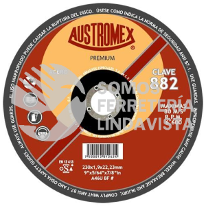 882 DISCO CON CENTRO DEPRIMIDO PARA CORTE DE METAL PREMIUM TIPO 42 GRANO 46 (9"X5/64"X7/8") AUSTROMEX