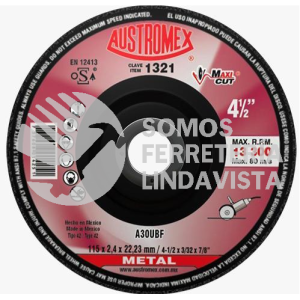 1321 DISCO CON CENTRO DEPRIMIDO PARA CORTE DE METAL MAXICUT TIPO 42 GRANO 30 (4-1/2"X3/32"X7/8") AUSTROMEX