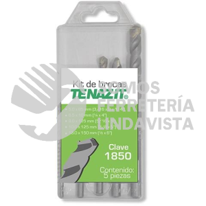 1850 KIT DE BROCAS DE USO GENERAL CON DIAMETROS DE (3/16"X4", 1/4"X4", 5/16"X4", 3/8"X4", 1/2"X6") CON 5 PIEZAS TENAZIT