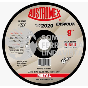 2020 DISCO PARA CORTE DE METAL EASY-CUT TIPO 41 GRANO 36 (9"X5/64"X7/8") AUSTROMEX