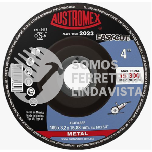 2023 DISCO CON CENTRO DEPRIMIDO PARA CORTE DE METAL EASY-CUT TIPO 42 GRANO 24 (4"X1/8"X5/8") AUSTROMEX