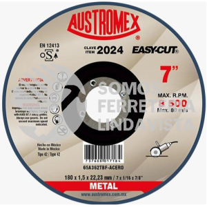 2024 DISCO CON CENTRO DEPRIMIDO PARA CORTE DE METAL EASY-CUT TIPO 42 GRANO 362 (7"X1/16"X7/8") AUSTROMEX
