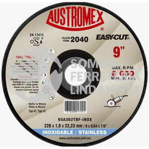 2040 DISCO CON CENTRO DEPRIMIDO PARA CORTE DE ACERO INOXIDABLE EASY-CUT TIPO 42 GRANO 362 (9"X5/64"X7/8") AUSTROMEX