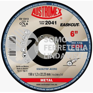 2041 DISCO PARA CORTE DE METAL EASY-CUT TIPO 41 GRANO 362 (6"X0 045"X7/8") AUSTROMEX