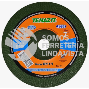 2111 DISCO CON CENTRO DEPRIMIDO PARA DESBASTE DE ACERO INOXIDABLE 7"X7/8" TENAZIT