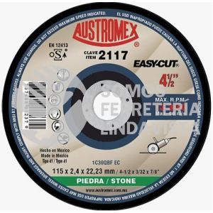 2117 DISCO PARA CORTE DE PIEDRA EASY-CUT TIPO 41 GRANO 30 (4-1/2"X3/32"X7/8") AUSTROMEX