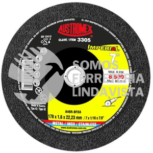 3305 DISCO DE CORTE 2 EN 1 PARA ACERO AL CARBON Y ACERO INOXIDABLE IMPERIAL TIPO 42 GRANO 46 (7"X1/16"X7/8") AUSTROMEX