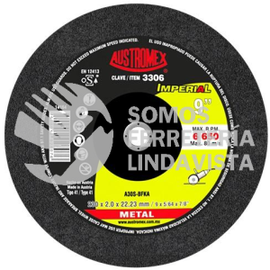 3306 DISCO DE CORTE PARA ACERO IMPERIAL TIPO 41 GRANO 30 (9"X5/64"X7/8") AUSTROMEX
