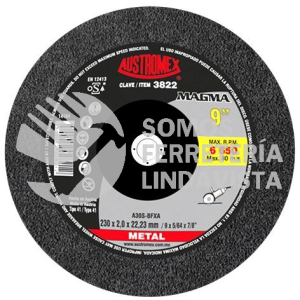 3822 DISCO DE CORTE PARA ACERO MAGMA TIPO 41 GRANO 30 (9"X5/64"X7/8") AUSTROMEX