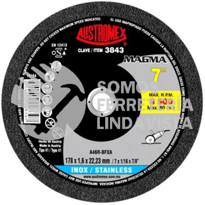 3843 DISCO DE CORTE PARA ACERO INOXIDABLE MAGMA TIPO 41 GRANO 46 (7"X1/16"X7/8") AUSTROMEX