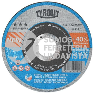 4250 DISCO DE CORTE CERABOND SUPERDELGADO 2 EN 1 TIPO 41 GRANO 60 (4-1/2"X0 04"X7/8") TYROLIT AUSTROMEX