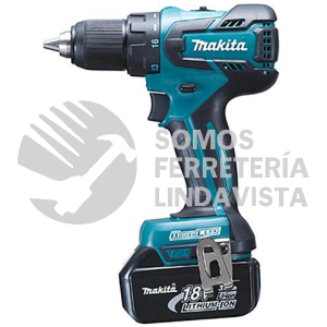 DDF459SYE ATORNILLADOR TALADRO 1/2"V V R 2 VEL 0-400 0-1,500 RPM M/BL LI-ION 2 BAT 1 5 A H Y CARG C/LUZ, FRENO 18V MAKITA