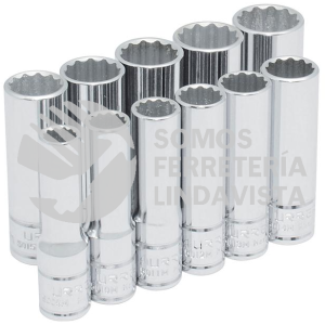 52209 JUEGO DE DADOS LARGOS CUADRO DE 3/8", 12 PUNTAS, METRICOS EN RIEL, 11 PIEZAS URREA
