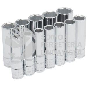 52205 JUEGO DE DADOS LARGOS CUADRO DE 3/8", METRICOS, 6 PUNTAS EN RIEL, 12 PIEZAS URREA