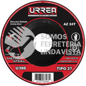 U386 DISCO ABRASIVO TIPO 27 PARA METAL 4-1/2" X 1/4" URREA