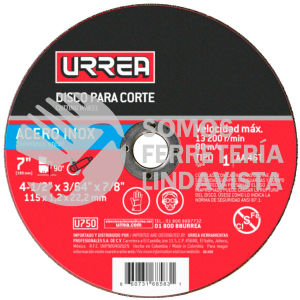 U750 DISCO ABRASIVO TIPO 1 PARA ACERO INOXIDABLE 4-1/2" X 3/64" URREA