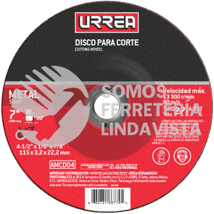 AMCD04 DISCO ABRASIVO TIPO 27 PARA METAL 4-1/2" X 1/8" URREA