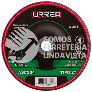 ASCS04 DISCO ABRASIVO TIPO 27 PARA PIEDRA 4-1/2" X 1/8" URREA