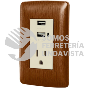 49814 COUSB-IM CONTACTO ATERRIZADO + 2 PUERTOS USB MADERA LINEA ITALIANA VOLTECK
