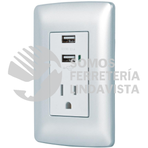 49808 COUSB-IP CONTACTO ATERRIZADO + 2 PUERTOS USB PLATA LINEA ITALIANA VOLTECK