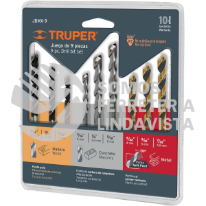 11339 JBMX-9 JUEGO DE 9 BROCAS PARA METAL CONCRETO Y MADERA TRUPER
