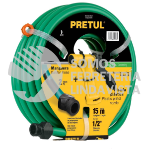 25019 MAN15P-PIM4P COMBO MANGUERA MAN-15X1/2P Y PISTOLA DE RIEGO PIM-4P PRETUL