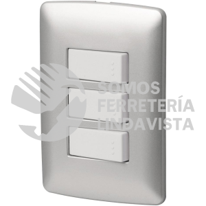 46482 PA-APTR-IP PLACA ARMADA 3 INTERRUPTORES SENCILLOSPLATA LINEA ITALIANA VOLTECK