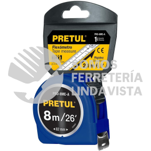 29998 PRO-8ME-A FLEXOMETRO AZUL 8 M CINTA 25 MM EN TARJETA PRETUL