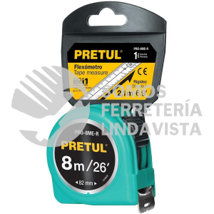 29999 PRO-8ME-R FLEXOMETRO VERDE 8 M CINTA 25 MM EN TARJETA PRETUL