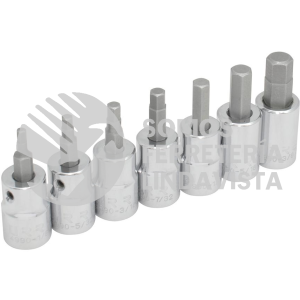 49907 JUEGO DE DADOS PUNTA HEXAGONAL CUADRO DE 3/8", 6 PUNTAS, EN PULGADAS EN RIEL, 7 PIEZAS URREA