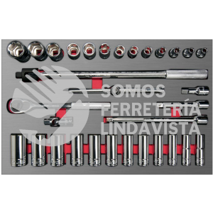 CH310L JUEGO DE DADOS CORTOS Y LARGOS Y ACCESORIOS DE 1/2" EN PULGADAS, 32 PIEZAS URREA