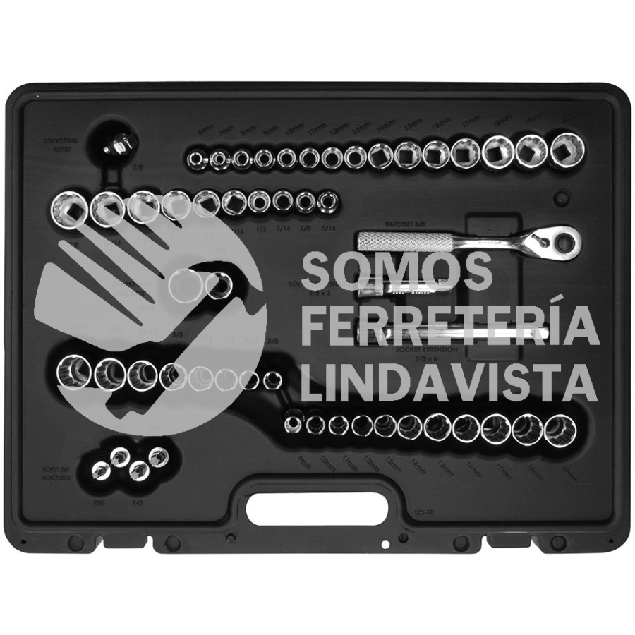 5200PA JUEGO DE DADOS Y ACCESORIOS CUADRO DE 3/8" COMBINADO, 54 PIEZAS URREA