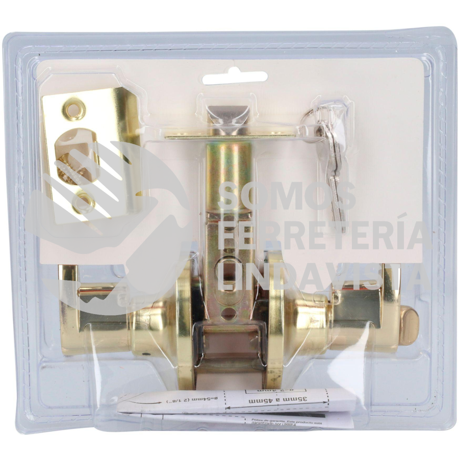 18MA MANIJA TUBULAR CURVA FUNCION ENTRADA Y RECAMARA, LATON BRILLANTE, LLAVE ESTANDAR, BLISTER LOCK