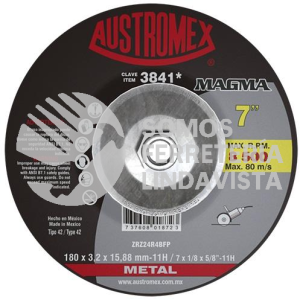 -3841 DISCO CON ADAPTADOR INTEGRADO PARA CORTE DE METAL MAGMA TIPO 42 GRANO 24 (7"X1/8"X5/8"-11) AUSTROMEX