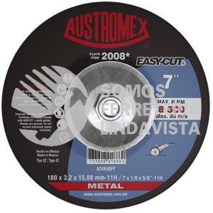 -2008 DISCO CON ADAPTADOR INTEGRADO PARA CORTE DE METAL EASY-CUT TIPO 42 GRANO 24 (7"X1/8"X5/8"-11) AUSTROMEX