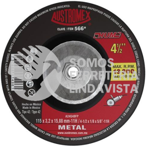 -566 DISCO CON ADAPTADOR INTEGRADO PARA CORTE DE METAL HUM TIPO 42 GRANO 24 (4-1/2"X1/8"X5/8"-11) AUSTROMEX