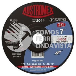 2044 DISCO PARA CORTE DE METAL 2 EN 1 EASY-CUT TIPO 41 GRANO 46 (7"X1/16"X7/8") AUSTROMEX