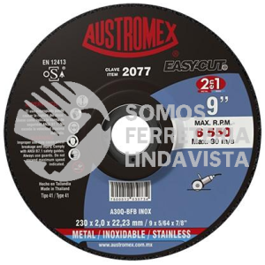 2077 DISCO PARA CORTE DE METAL 2 EN 1 EASY-CUT TIPO 41 GRANO 30 (9"X5/64"X7/8") AUSTROMEX