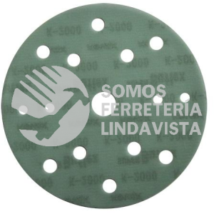 3294 DISCO DE LIJA SUPER BUFLEX COLOR VERDE CON 15 PERFORACIONES GRANO 2000K (6) TENAZIT