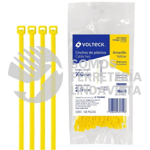 41014 CIN-1810A BOLSA CON 100 CINCHOS PLASTICOS 18 LB 100X2.5 MM AMARILLOS VOLTECK