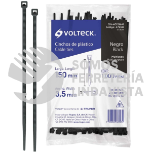 47468 CIN-4015N-M BOLSA CON 1000 CINCHOS PLASTICOS 40 LB 150X3.5 MM NEGROS VOLTECK