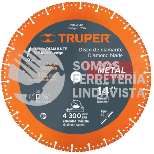 15156 DID-4140 DISCO DE DIAMANTE DE 14" X 2.6 MM PARA CORTE METAL TRUPER