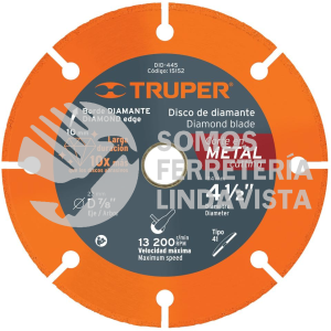 15152 DID-445 DISCO DE DIAMANTE DE 4-1/2" X 1.4 MM PARA CORTE METALTRUPER